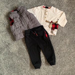 Plaid Moose Baby Boy 12 months Vest Pants and Shirt 3 Piece outfit